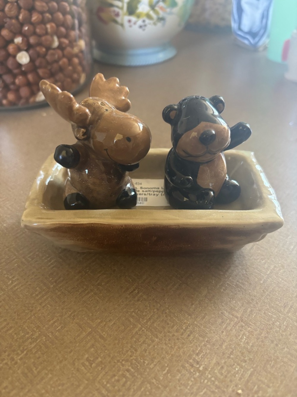Ceramic Moose and Bear Salt & Pepper Shakers in Brown